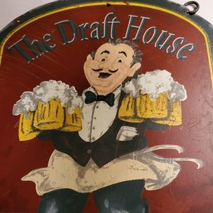 Tin Beer Sign DRAFTHOUSE & WOODEN Hanging Sign